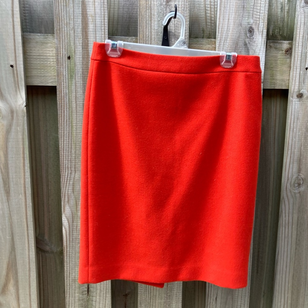 J Crew sunset orange wool pencil skirt size 8
